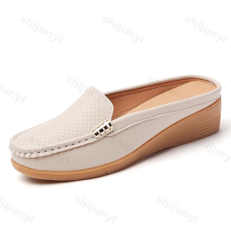 Fashion Women Half Slippers Casual Shoes Hollow Out Lady Half Lofers Pu Leather Flats Moccasins Women Luxury Brand Zapatillas Mujer