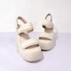 Krazing Pot Sheepskin Peep Toe Thick High Heels Platform Summer Shoes Hook Loop Casual Women Sandals