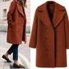 Women Plus Size Mid Length Woolen Long Sleeve Overcoat Casual Outerwear