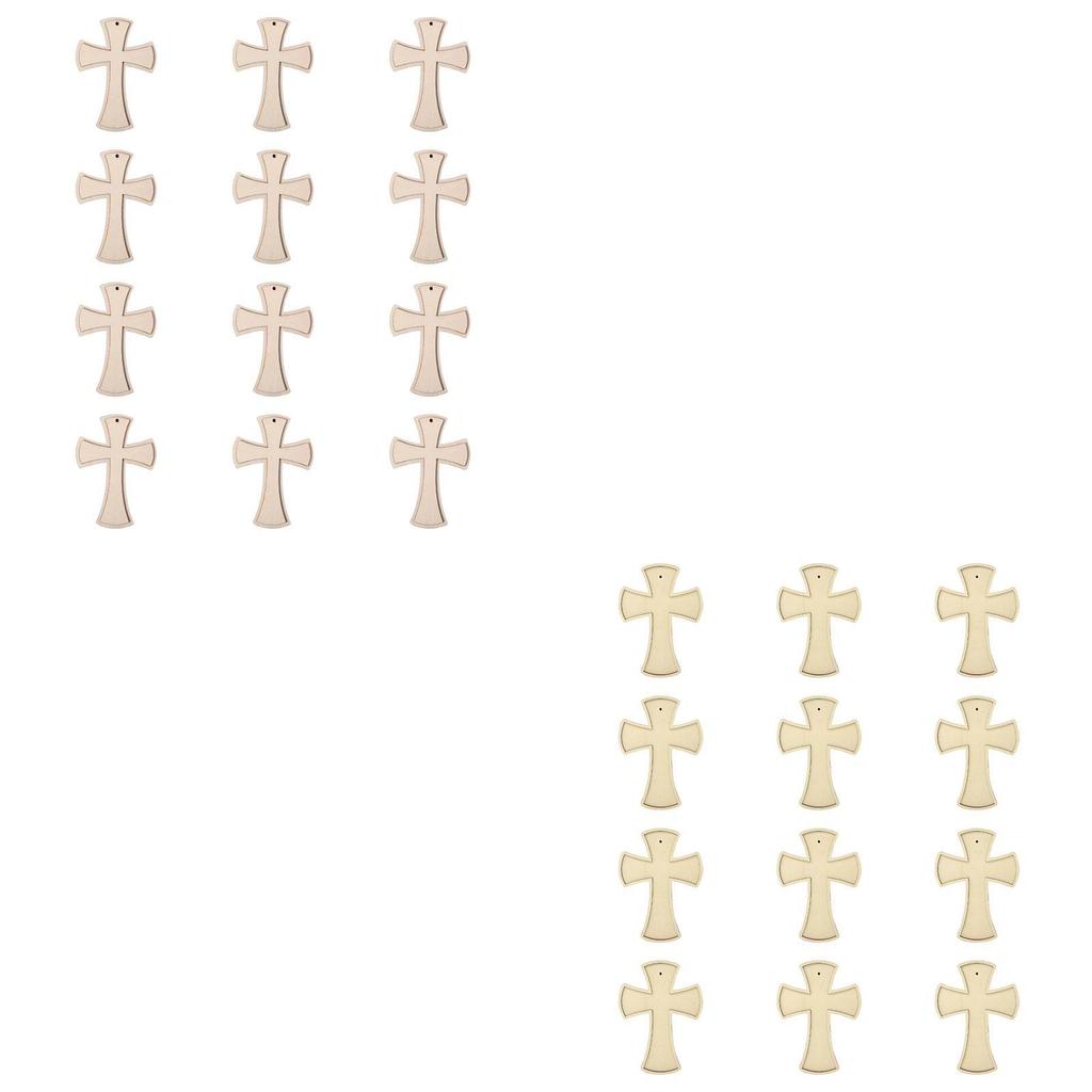 12Pcs Wooden Crosses for Crafts with Hole Jesus Ornament Wood Tags Hanging Cross Ornament Unfinished Cross for Decoupage