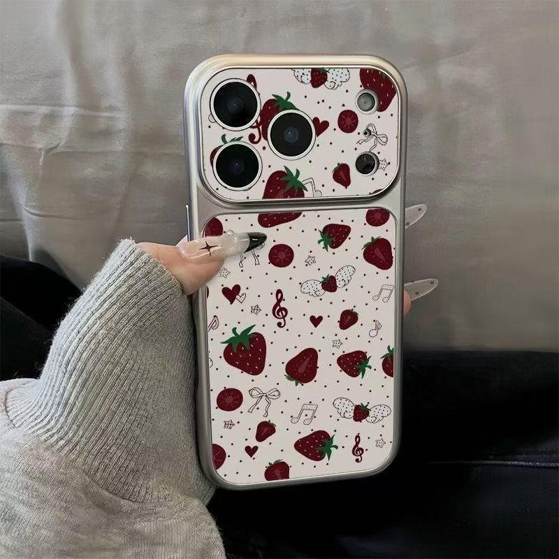 Polka dot strawberry mobile phone case is suitable for iphone16promax Apple 17 mobile phone case electroplating second change case