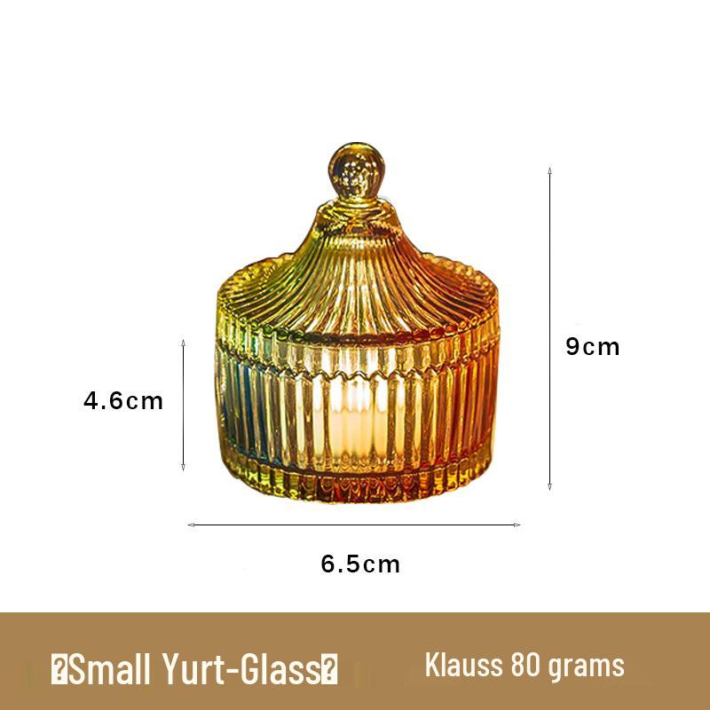 Mongolian Yurt Glass Candle Cup with Lid – DIY Scented Soy Wax Container Candlestick