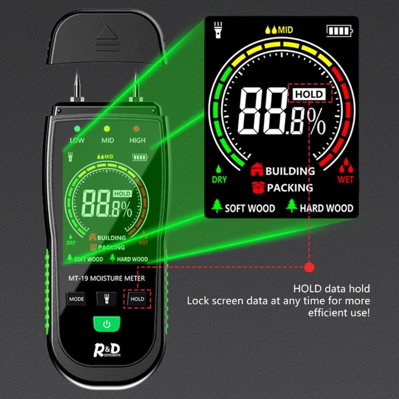 Digital Display Wood Moisture Meter for Wall Floor Building Materials Wood Moisture Inspection Meter with Flashlight