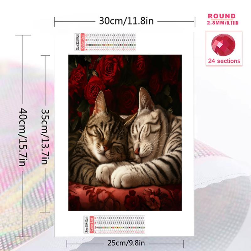 American Shorthair cat and roses Pattern  3pcs 100% Round Full Drill 5D DIY Diamond Painting Embroidery Cross Stitch Rhinestone Décor