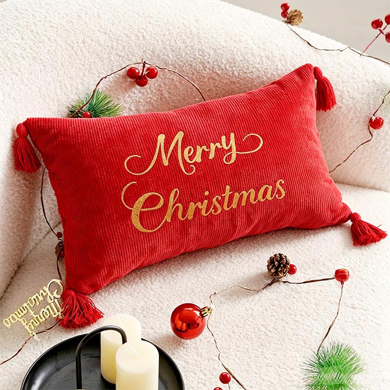 Christmas Pillow Case Plush Gift Bow Decorative Cushion Cover Christmas Home Sofa Holiday Season Decor