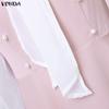 VONDA Elegant Women Long Sleeve Ruffled Bow Knot Patchwork Office Midi Dress