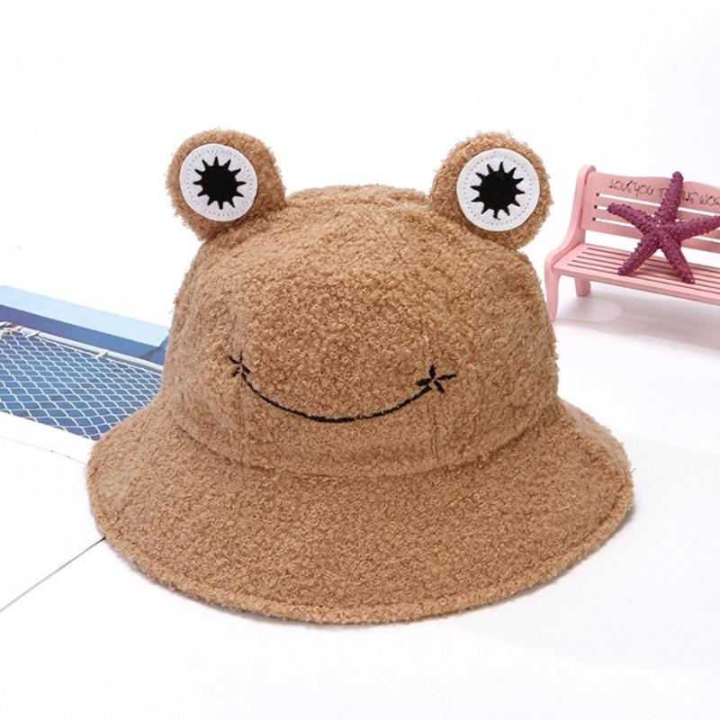Winter Bucket Hat Polyester Plush Fisherman Caps for Women Men Keep Warm Cute Cartoon for Frog Style Trendy Accessories
