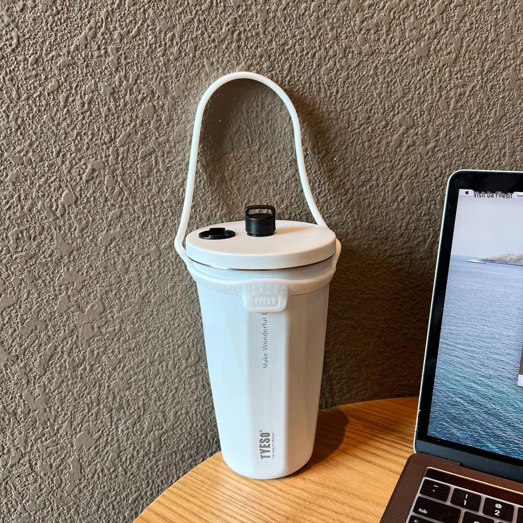 TYESO Stainless Steel Insulated Coffee Cup & Water Bottle - Ice Buster, Large Capacity, with Straw for Car