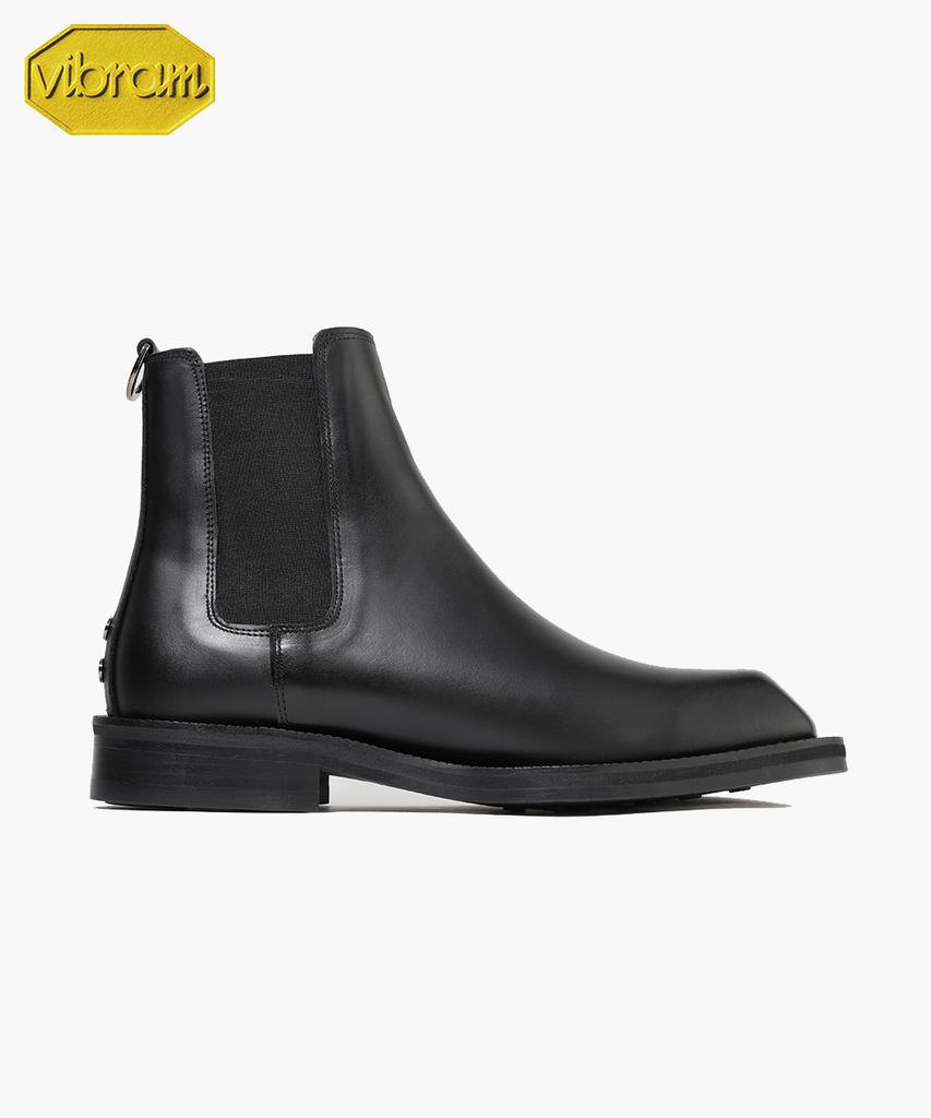 Firenze Atelier [Vibram] Volume Square Toe Standard Rubber Sole Chelsea Boots 9420 [Black Fg]