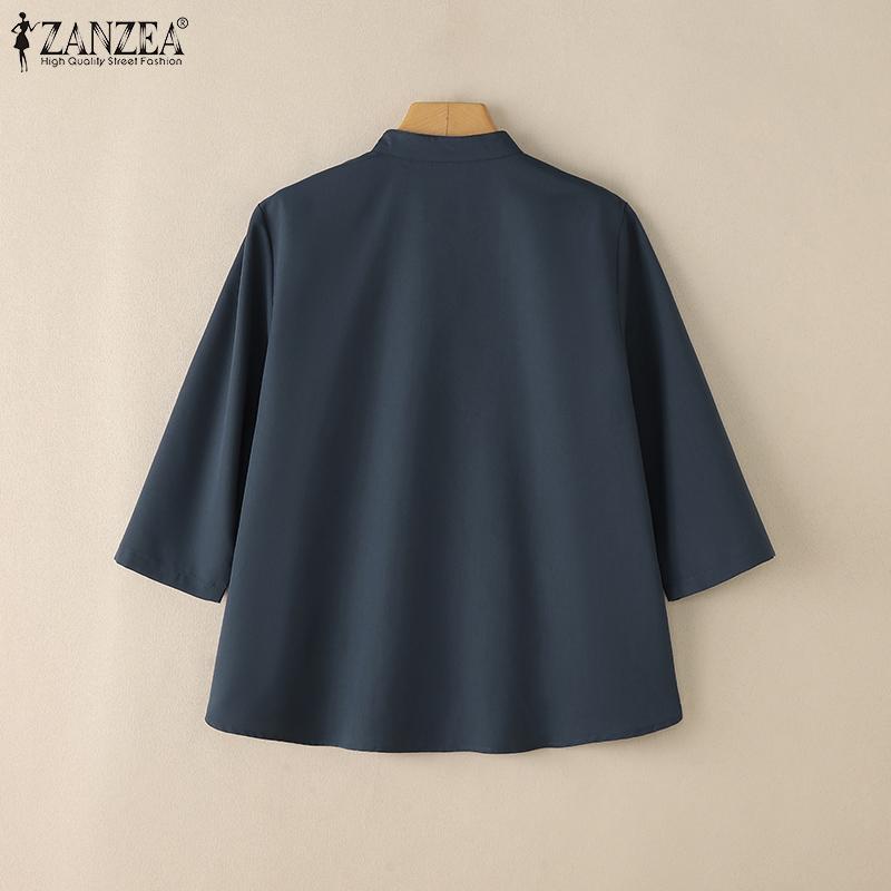 ZANZEA Női alkalmi álló galléros 3/4 ujjú bő csipke patchwork blúz