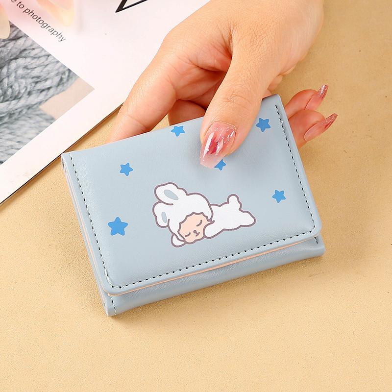 Cute Buckle Folding Wallet for Women Cartoon PU Leather Bank Card Holder Short Purse Birthday Gift for Girls Billfold