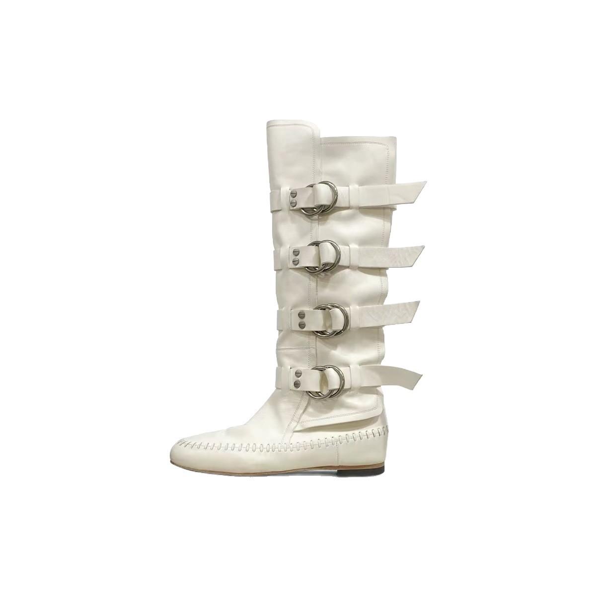 

Chengdu style~ Paris fashion boots niche retro pure hand-sewn leather strip American street style belt buckle 40