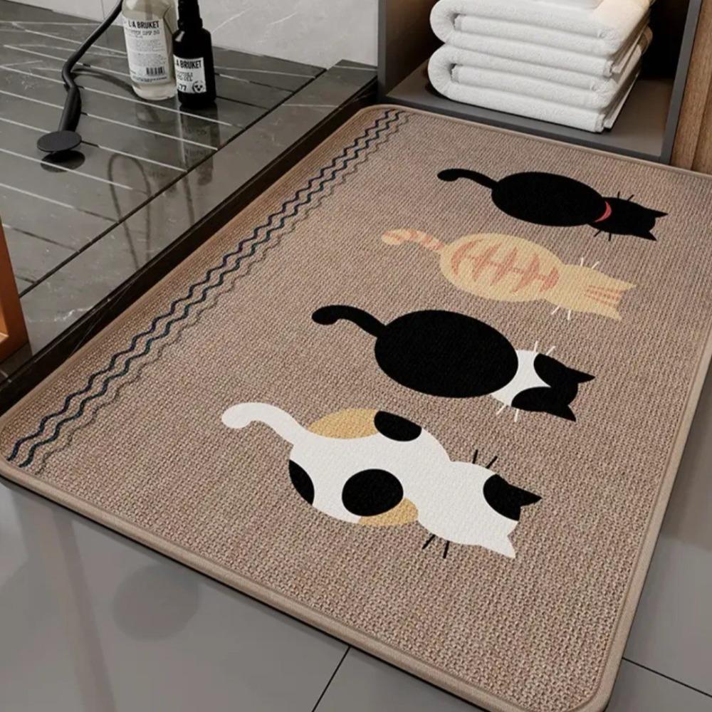 Flax Cat Door Mat Cartoon Kitchen Mat Durable Entrance Doormat  Laundry Room