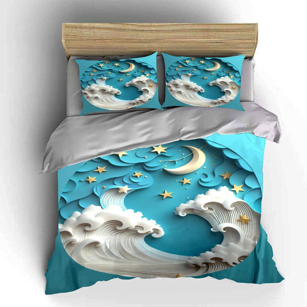 Moon Star Ocean Decor Set Soft Comfortable Duvet Cover Bedding Set Included 1*Duvet Cover & 2*Pillowcases, Gift
