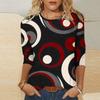 Umělecký geometrický vzor potištěný top Módní kontrastní barva Personalizovaný kulatý výstřih Dámská trička s dlouhým rukávem