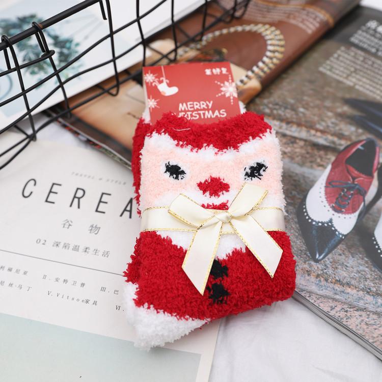 Autumn And Winter Coral Fleece Christmas Women'S Socks Home Heating Floor Socks Chinese New Year Festive Big Red Socks Female Cartoon Elk Socks