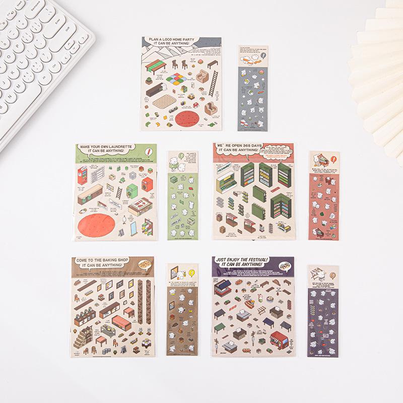 

3D Cottage Scenery Korean Stickers: Tiered Pricing, Miniature Landscape Patterns