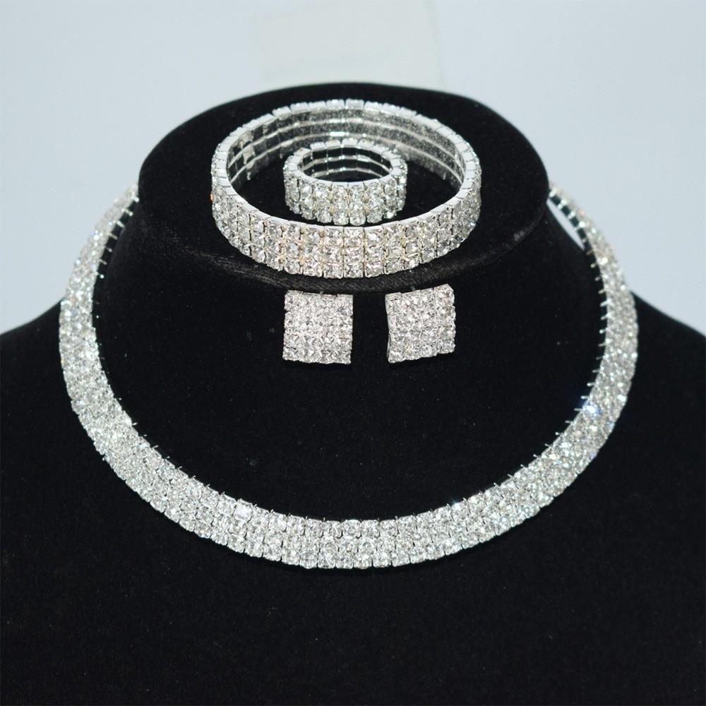 3-5 Row Crystal Jewelry Necklace Rhinestone Jewelry Set Wedding Accessories  Women Accessories