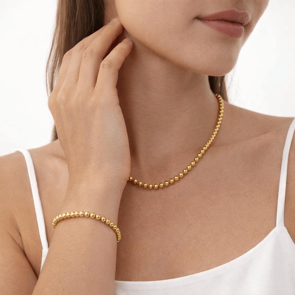 Oriental Charm Gold-plated Necklace Round Golden Hand Chain Fashion Bead Bracelet  Women