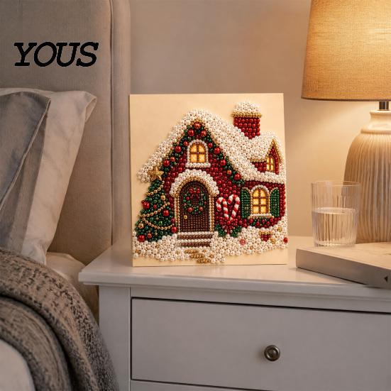 Bomboniere Uniche Kit Pittura Perle Finte di Natale, Capanna Innevata di Babbo Natale Pittura DIY Esposizione Artistica da Parete Set Artigianale con Perline 3D per Adulti,