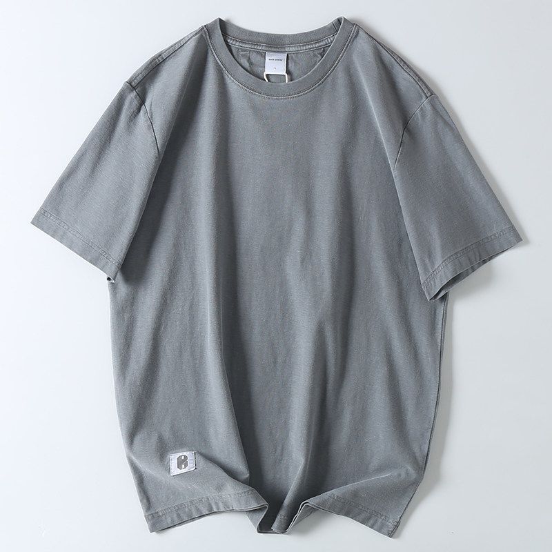 from Foreign Trade Export: Men's American Retro Short-Sleeve T-Shirt, Summer Pure Cotton, Vintage-Style, Round Neck, Solid Color, Loose Fit, Trendy