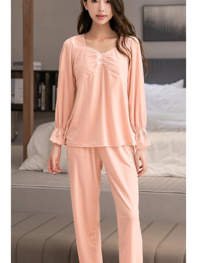 2025 Paar-Pyjamas: Damen Gold Samt Langarm & Herren Fleecegefütterte Koreanischer Stil Homewear