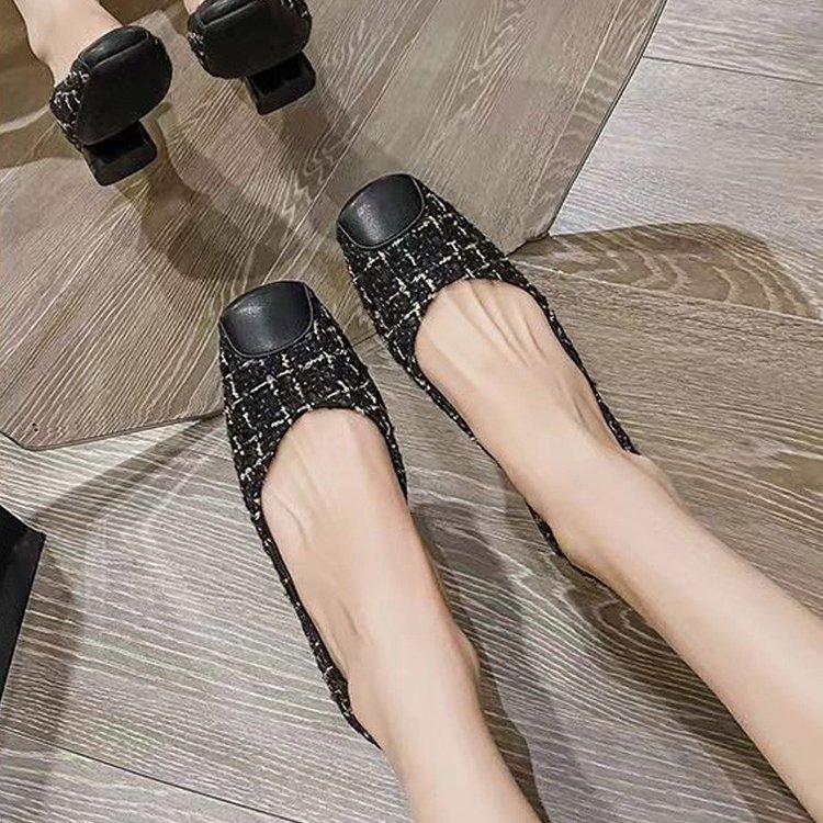 Single Shoes Women's Autumn Celebrity Style Shallow Mouth Soft Sole Flat Bottom Low Heel Grandma Shoes One Pedal Work Shoes