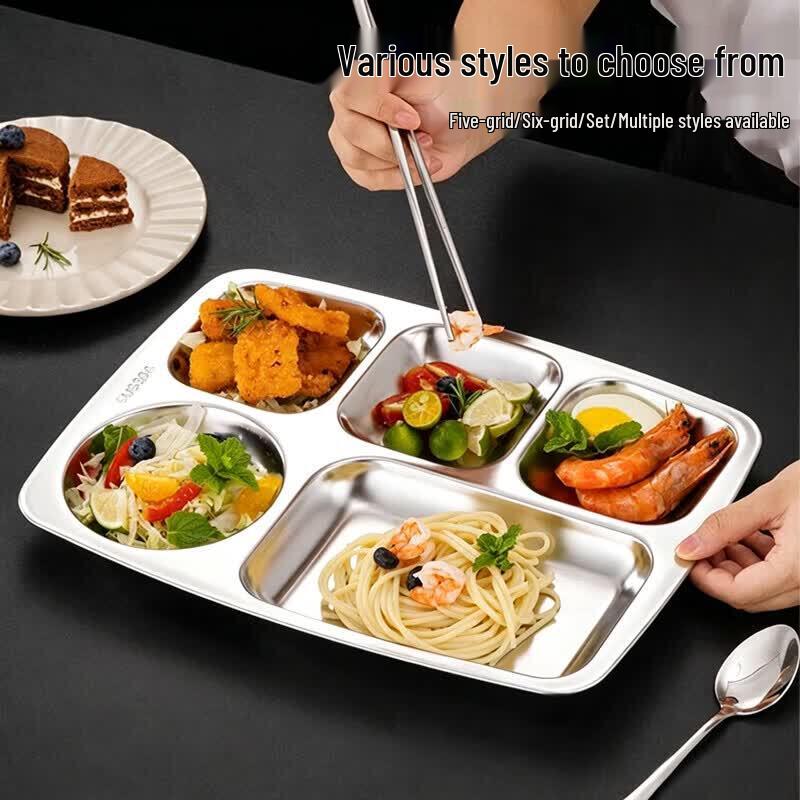 Zhuoliang Thickened 304 Stainless Steel Rectangular Multi-Compartment Meal Tray