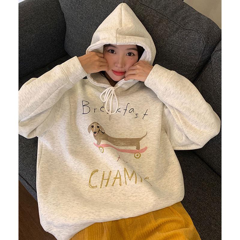 

Women s Gray Hoodie with Cute Puppy Print – Lightweight New Year Pullover for Spring & Autumn 2XL [for 140-160 jin]