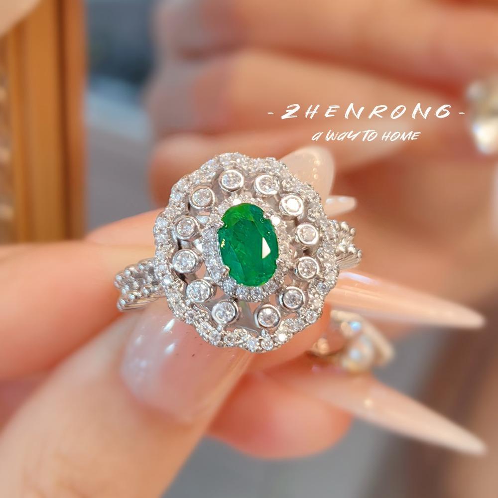 Luxury Simulated Pigeon Blood Ruby Ring for Women with Emerald and Diamond Elegant Red Corundum Gemstone adjustable