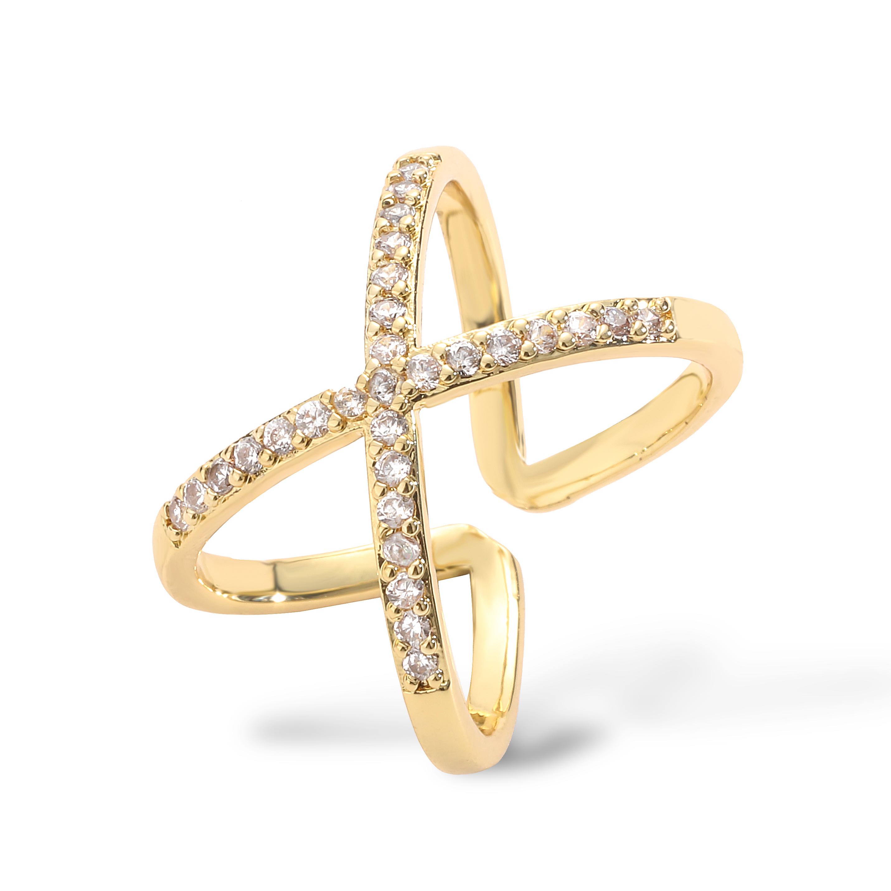 

HECHENG,Fashion X Shape Cross Crystal Rings for Women Creative Design Filled Zirconia Infinite Finger Ring Copper Plated Zircon