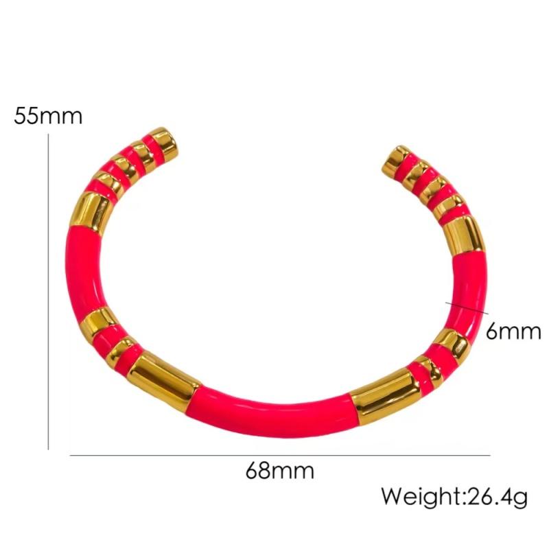 

CARLIDANA Chunky Enamel Bamboo Colorful Oil Drop Design Open Bangle Gold Plated Stainless Steel Adjustable Bracelet Women