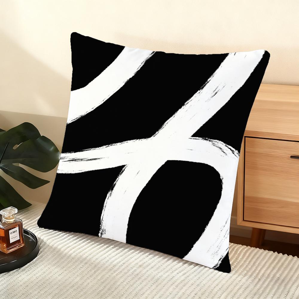 Abstract Black And White Cushion Cover Soft Short Plush Pillow Cover Smooth Cozy Texture Aesthetic Cushion Case Home Decor