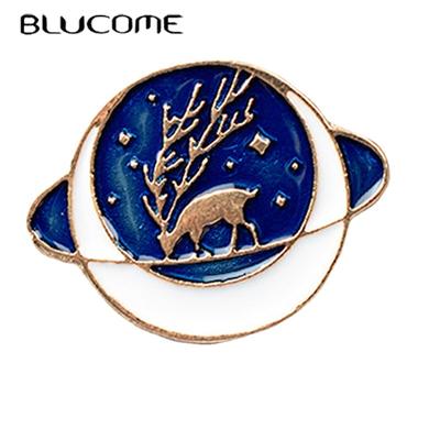 Enamel Cartoon Elk Round Brooch for Women Men Suit Coat Hijab Pins Personality Badge Ins Fashion Gift