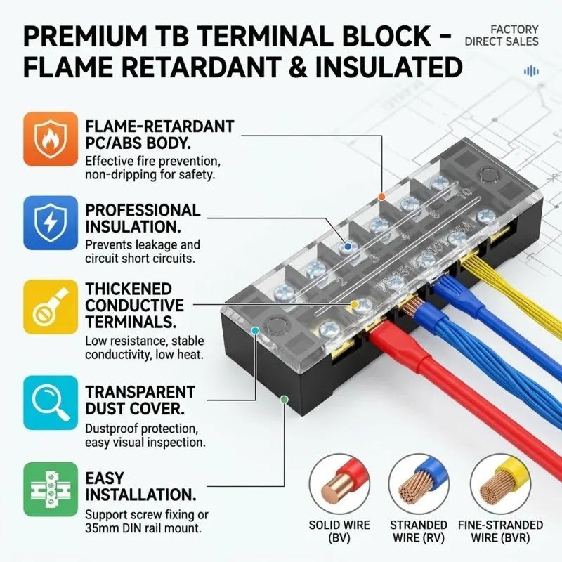 5/1PCS Dual Row Strip Barrier Screw Terminal Block Flame-retardant Terminal Block Base 4/5/6/8/10Positions Fixed Wire Connector