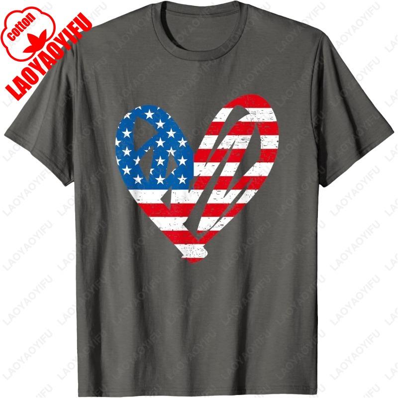 4th July Partiotic Heart Independence Day Mens Womens TShirt Simple Patriotism Clothing Casual Loungewear Unisex Adult Tops Gift