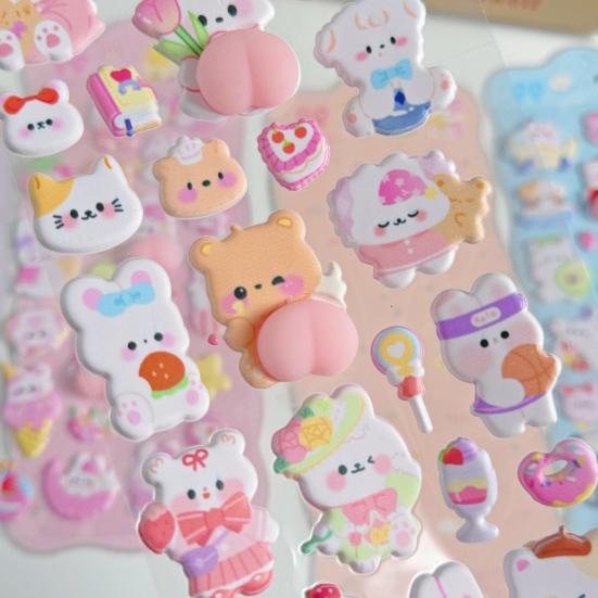 Niedliche 3D Puffy Sticker Kawaii 3D Blasen Schaum Aufkleber Puff Squishy Bär Hase Aufkleber für Handyhülle Notizbuch Sammelalben DIY Bastelarbeiten