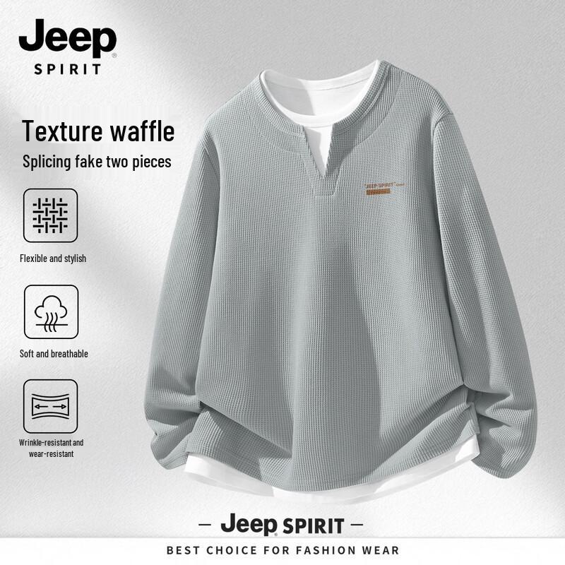 

JEEP SPIRIT Men s Waffle Knit Faux Two-Piece Long Sleeve T-Shirt 2XL