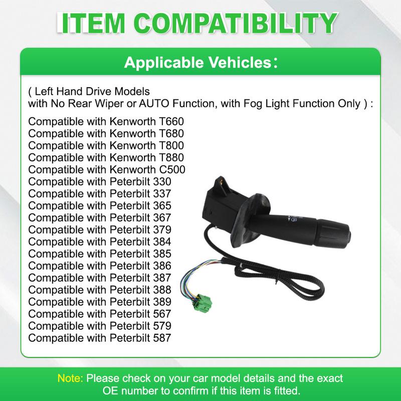 Car Headlight Turn Signal and Wiper Switch for Kenworth T370 T440 T470 T660 T680 T800 T880 C500 Peterbilt 330 337 365 567 587