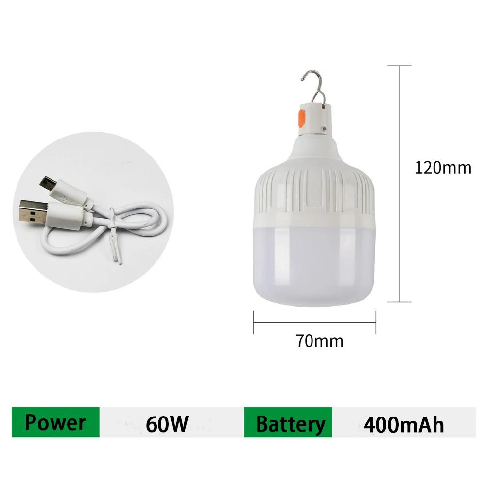 USB can charging LED light bulb 30W 60W 100W outdoor emergency hook hook camping fishing portable lanterns night iGH
