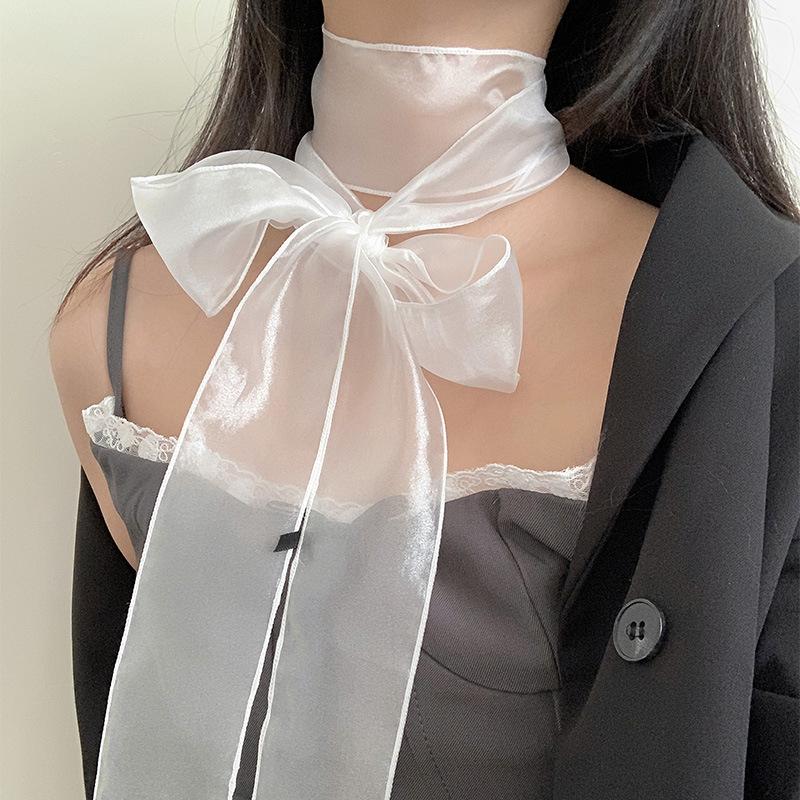 Frühling Sommer Transparentes Langes Band-Haarband Für Damen Mädchen Mode Schmale Ausgabe Garnschal Einkaufen Fotografieren Schal Geschenke