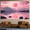 2D Japanese Sakura Mountain Reflection Photography Background