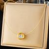 Gold Oval Cubic Zirconia Pendant Steel Wire Choker Necklace for Women