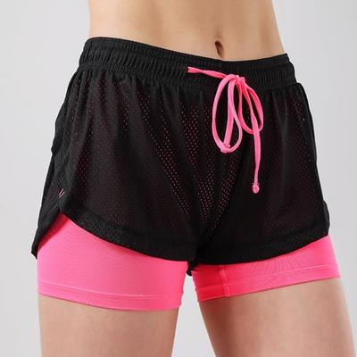 Pantalones Cortos de Yoga para Mujer 2 en 1 Doble Capa de Malla Secado Rápido Transpirables para Exteriores Fitness Running con Cordón