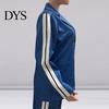 Women Coat Pants Suit 2 Pcs/Set Lady Formal Set Turn-down Collar Single-breasted Long Sleeves Button Decor Trousers Jacket Loose Striped Wide