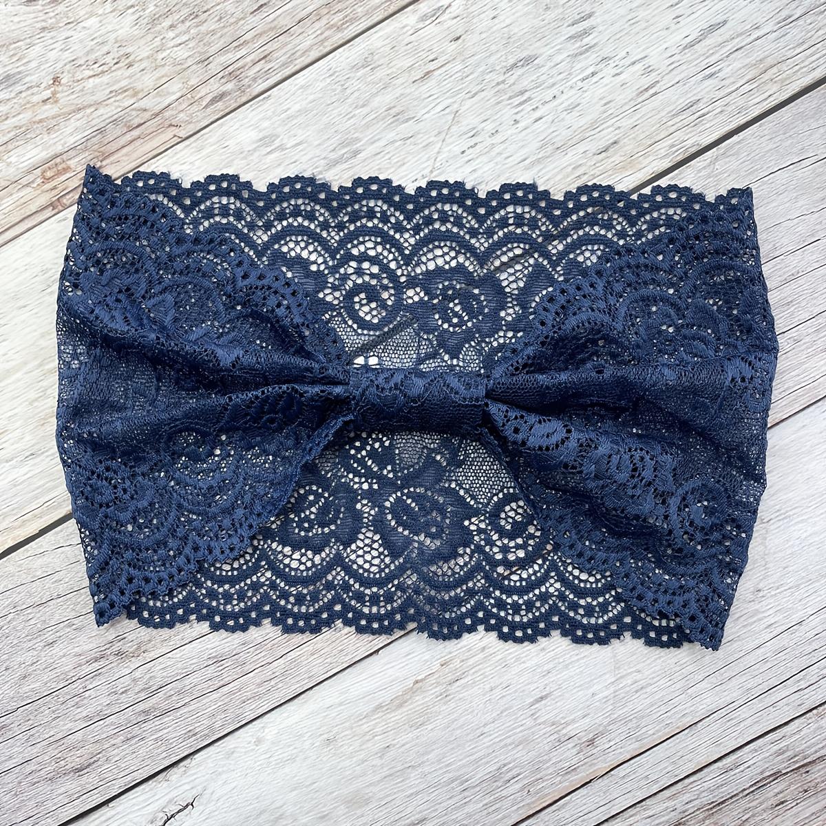 

5.91inch Wide Bohemian Solid Color Lace Trim Stylish Hairband Soft Elastic Headscarf for Yoga Fitness Weddings темно-синий