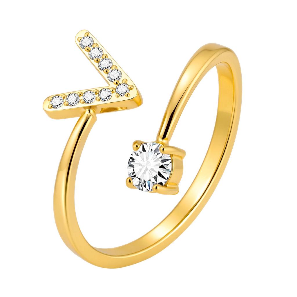Chic Zircon Initial A-Z Letter Rings for Women Girls Adjustable Opening Ring Name Alphabet Female Wedding Fashion Jewelry Gift
