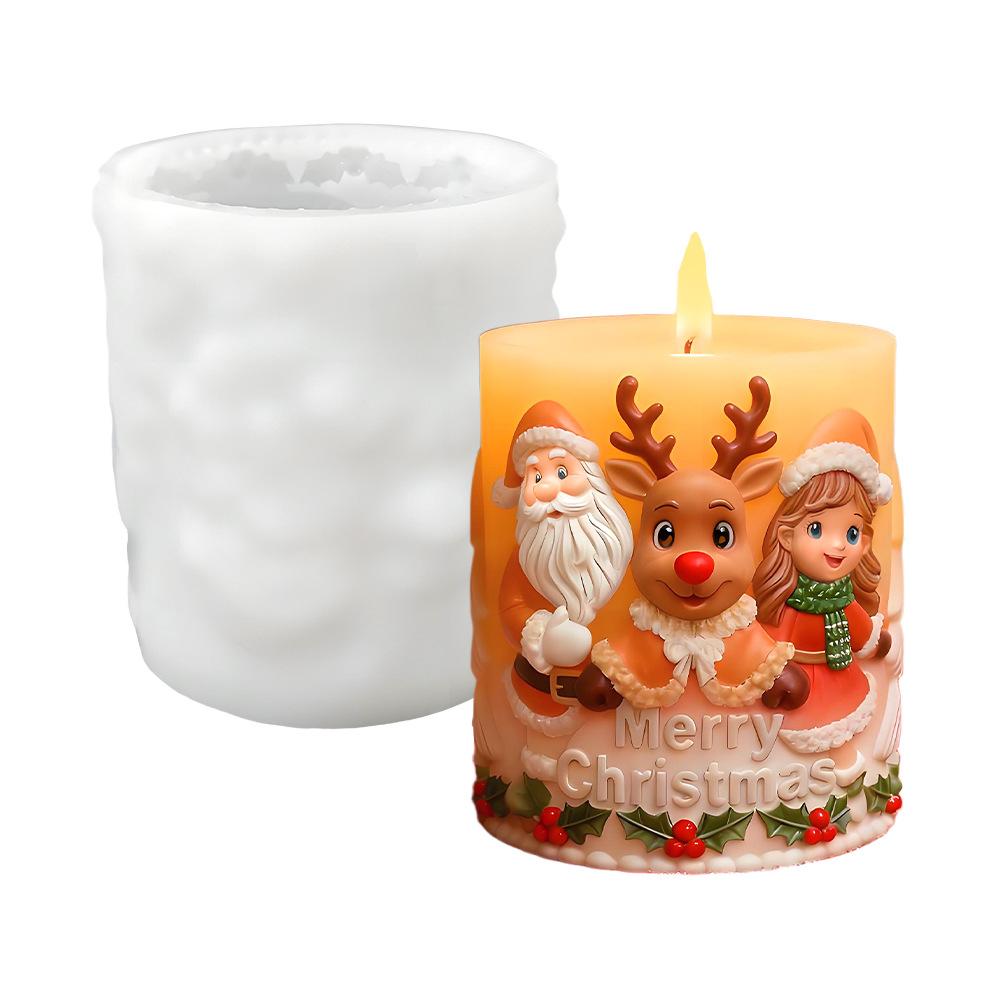Christmas Relief Cylindrical Candle Mold Aromatherapy Candle Silicone Mold Diy Plaster Ornament Crystal Glue Handicraft