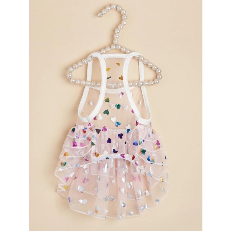 Spring Summer Pet Dog Cat Puppy Princess Dress Heart Printed Doggie Skirt Pet Apparel Dog