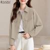 ZANZEA Women Casual Turn Down Collar Long Sleeve Plain Blouse